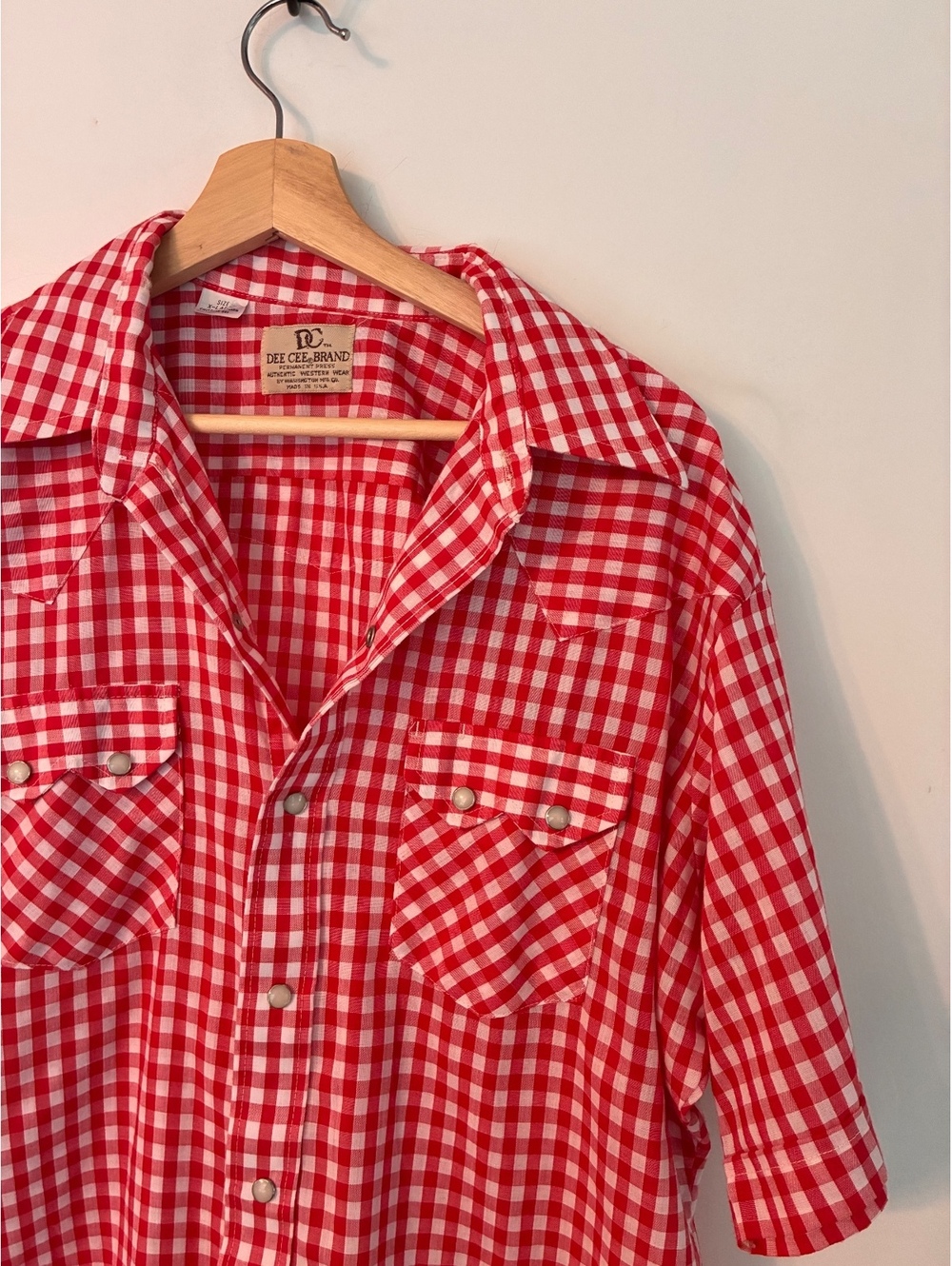 Vintage Dee Cee Brand Red Gingham Western Pearl Snap Shirt XL USA